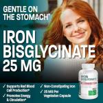 Bronson Iron Bisglycinate 25 mg Gentle on The Stomach, Supports Energy & Healthy Red Blood Cell Production - Non-Constipating Formula - Non GMO, 90 Vegetarian Capsules