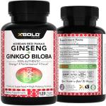 X Gold Health Extra Strength Korean Red Panax Ginseng (7% Ginsenosides) + Ginkgo Biloba – Energy, Focus & Vitality – Non-GMO 120 Capsules