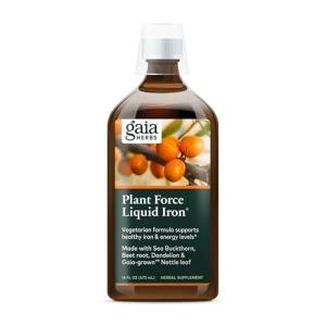 Gaia Herbs Plant Force Liquid Iron - Vegetarian Iron Supplement to Help Maintain Healthy Iron & Energy Levels - with Star Anise, Sea Buckthorn, Beet Root, Dandelion & Nettle - 16 Fl Oz (47 Servings)