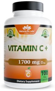 NaturaLife Labs Vitamin C with Vitamin D3, Zinc, Elderberry & Ginger Root – 1,700 mg per Serving – 100 Capsules, Vegan, Non-GMO, Gluten Free