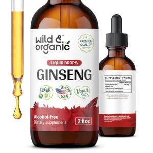 Wild & Organic Korean Red Ginseng Extract Drops - Panax Ginseng Supplement for Immune Support - Liquid Root Tincture for Overall Well-Being - Vegan, Sugar & Alcohol-Free - 2 fl oz