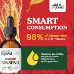 Wild & Organic Korean Red Ginseng Extract Drops - Panax Ginseng Supplement for Immune Support - Liquid Root Tincture for Overall Well-Being - Vegan, Sugar & Alcohol-Free - 2 fl oz
