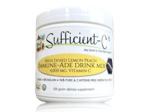 Sufficient-C High-Dosed 4000 mg. Vitamin C Lemon Peach Immune-Ade Drink Mix 250 gram Size - Refreshing with Generously Dosed L-lysine, Bromelain & 96% Pure, Caffeine-Free Green Tea Extract