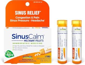 Boiron SinusCalm Pellets for Sinus Pain Relief, Runny Nose, Congestion, Sinus Pressure, Headache - 2 Count (160 Pellets)