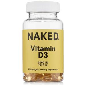 Naked Vitamin D3 5000 IU – High Potency Vitamin D Supplement for Immune Support, Bone Strength, Muscle Function – 200 Vitamin D Softgels