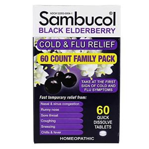 Sambucol Cold and Flu Relief Tablets - Homeopathic Cold Medicine, Cold Remedy for Adults, Black Elderberry for Colds, Zinc Cold Remedy - 60 Count
