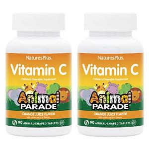 NaturesPlus Animal Parade Vitamin C Children's Chewable - Natural Orange Juice Flavor - 90 Animal-Shaped Tablets, Pack of 2 - Vegan, Vegetarian, Gluten Free - 90 Total Servings