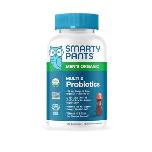 SmartyPants Multivitamin for Men, Organic Gummies: Probiotics, CoQ10, Methylfolate, Omega 3 (ALA), Vitamin D3, C, Vitamin B12, B6, A, K & Zinc for Immune Support, Biotin, 120 Gummies (30 Day Supply)