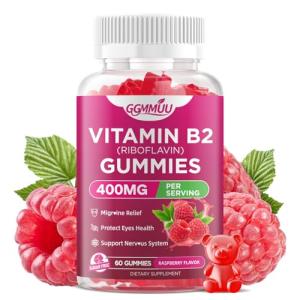 GGMMUU Vitamin B2 Gummies Riboflavin 400mg Supplement with Magnesium for Kids & Adults B2 Gummies for Migra*ne Relief, Nervous System Support & Skin Health, Sugar-Free, Raspberry Flavor, 60 Count