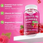 GGMMUU Vitamin B2 Gummies Riboflavin 400mg Supplement with Magnesium for Kids & Adults B2 Gummies for Migra*ne Relief, Nervous System Support & Skin Health, Sugar-Free, Raspberry Flavor, 60 Count