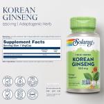 SOLARAY Korean Ginseng 550 mg - Ginseng Root - Stress, Physical Endurance and Energy Supplements - Non-GMO, Vegan, Lab Verified - 100 Servings, 100 VegCaps