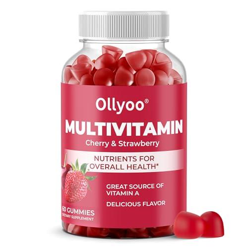 Ollyoo Multivitamin Gummies for Adults | Cherry & Strawberry Flavor | Great Source of Vitamin A & Essential Nutrients | Supports Overall Health | 60 Count