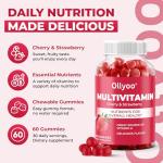 Ollyoo Multivitamin Gummies for Adults | Cherry & Strawberry Flavor | Great Source of Vitamin A & Essential Nutrients | Supports Overall Health | 60 Count