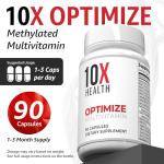 10X Health Optimize Methylated Multivitamin for Men & Women - 34 in 1 Formula with 800 mcg of Vitamin B12, Vitamin E, 5-MTHF, B Complex, NAC, Magnesium & Zinc Multivitamins - 90 Capsules