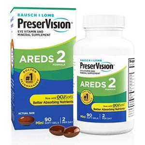 PreserVision AREDS 2 Eye Vitamins, #1 Eye Doctor Recommended Brand, Lutein and Zeaxanthin Supplement with Vitamin C, Vitamin E, Zinc, and Copper, 90 Softgels (Minigels)
