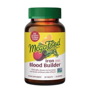 MegaFood Blood Builder Minis, Iron Supplement Clinically Shown to Increase Iron Levels Without Side Effects - Vegan Supplement with Vitamin C, Vitamin B12 & Folic Acid, 60 Tablets (30 Servings)