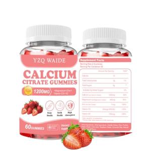 YZQ WAIDE Calcium Citrate Gummies 1200mg with Vitamin D3 + K2, Magnesium, Zinc, Chewable Calcium Supplement for Women & Men, Bone Healthy, Sugar Free, Non-GMO, Gluten Free, Strawberry Flavor 60 Count