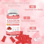 YZQ WAIDE Calcium Citrate Gummies 1200mg with Vitamin D3 + K2, Magnesium, Zinc, Chewable Calcium Supplement for Women & Men, Bone Healthy, Sugar Free, Non-GMO, Gluten Free, Strawberry Flavor 60 Count