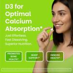 EZ Melts Dissolvable Vitamin D3 5,000 IU - Vegan Vitamin D Supplement for Bone & Teeth Support - No Artificial Flavors - Plant-Based & Non-GMO - Green Apple - 90 Dissolvable Tablets (90 Servings)