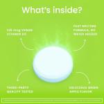 EZ Melts Dissolvable Vitamin D3 5,000 IU - Vegan Vitamin D Supplement for Bone & Teeth Support - No Artificial Flavors - Plant-Based & Non-GMO - Green Apple - 90 Dissolvable Tablets (90 Servings)