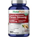 NusaPure Red Korean Panax Ginseng 20:1 Extract, 450 mg Equivalent to 9,000 mg 180 Veggie Caps (USDA Organic, Non-GMO, Vegan, Vegetarian, Bioperine)