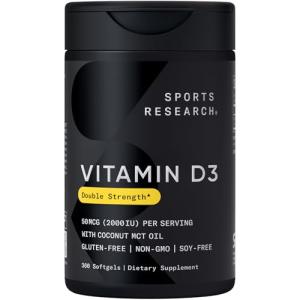 Sports Research Vitamin D3 2000 IU with Coconut MCT Oil - Double Strength Vitamin D Supplement - Non-GMO Verified, Gluten & Soy Free – 50mcg, 360 Liquid Softgels