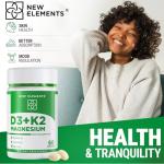 New Elements Vitamin D3 K2 10,000 IU with Magnesium Glycinate 500mg - Bone Health, Immune Support, Energy & Mood - Non-GMO, Gluten-Free, Sugar-Free Softgels for Women & Men (60 softgels)