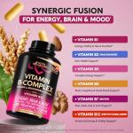 Vitamin B Complex for Men & Women - Made in USA - B-Complex: B1, B2, B3, B5, B6, B7, B8, B9, B12 with Vitamin C, Choline, Inositol - Energy, Brain & Heart Support Supplement, 120 Vegan Capsules