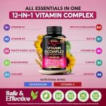 Vitamin B Complex for Men & Women - Made in USA - B-Complex: B1, B2, B3, B5, B6, B7, B8, B9, B12 with Vitamin C, Choline, Inositol - Energy, Brain & Heart Support Supplement, 120 Vegan Capsules