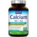 Innate Vitality Calcium Supplement, 1200 mg High Potency with 5000 IU Vitamin D3 & K2 MK7, Enhanced Absorption, for Bone Density, Strength & Immunity, Non-GMO, Easy to Swallow, 60 Tablets