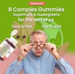 B Complex Gummies + Superfruits + Supergreens – Energy, Vitality & Immune Support – with B2, B3, B5, B6, B9 Folate & High Potency B12 – Rich in Antioxidants – Vegan, Gluten Free, Non-GMO – 60 Gummies