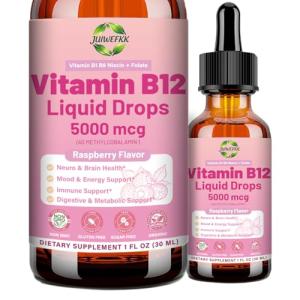 Liquid Vitamin B12 Drops 5000 mcg - Extra Strength B12 Methylcobalamin with B1 B6 B3 Folate Niacin - Fast Absorption Sublingual B-12 Drops for Energy Metabolism & Brain Function, Vegan B Complex