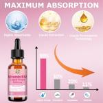 Liquid Vitamin B12 Drops 5000 mcg - Extra Strength B12 Methylcobalamin with B1 B6 B3 Folate Niacin - Fast Absorption Sublingual B-12 Drops for Energy Metabolism & Brain Function, Vegan B Complex