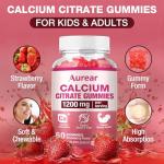 Calcium Citrate Gummies - Strawberry Flavor, 1200mg High Potency, Supports Bone, Muscle & Overall Wellness for Men, Women & Seniors, 60 Count Chewable Calcium Supplement (Pack of 1)