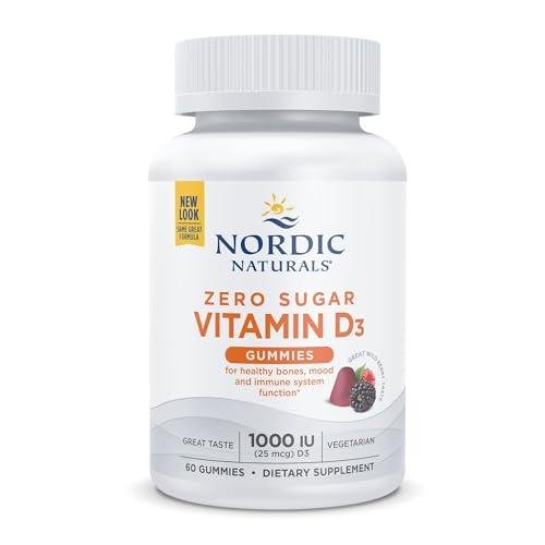 Nordic Naturals Zero Sugar Vitamin D3 Gummies, Wild Berry - 60 Gummies - 1000 IU Vitamin D3 - Great Taste - Healthy Bones, Mood & Immune System Function - Non-GMO - 60 Servings