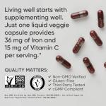 Sports Research® Blood Balance Iron Supplement - 36 MG Iron + Folate & Vitamin C for Absorption - Red Blood Cell Support for Women & Men* - Vegan Certified · Non-GMO · Gluten-Free - 90 Capsules