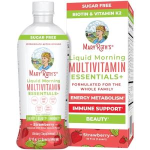 MaryRuth's Liquid Morning Multivitamin Essentials+ | Vitamin A C D E B6 B12 K2 Biotin Zinc | Mens Womens Multivitamin | Immune Support | Beauty | Sugar Free | Vitamins for Ages 1+ | Vegan | 32 Fl Oz