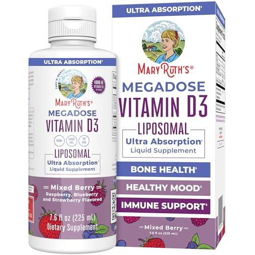 MaryRuth Organics Megadose Vitamin D3 Liposomal | Vitamin D 4000 IU | Ultra Absorption | Immune Support for Adults | Bone Health | VIT D3 | Vegan | Sugar Free | Gluten Free | Non-GMO | 45 Servings