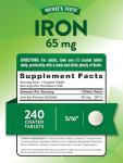 Nature's Truth Iron Tablets 65mg | 240 Count | 325mg Ferrous Sulfate | Vegan, Non-GMO & Gluten Free Supplement
