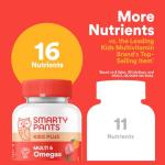 SmartyPants Kids Multivitamin Gummies - Improved Formula: Omega 3 (DHA/EPA), Vitamins D3, C, B12, B6, Vitamin A, K & Zinc, Gluten Free, Three Fruit Flavors, 60 Count (30 Day Supply)