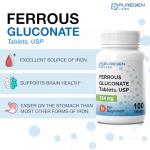 Puregen Labs Ferrous Gluconate 324 mg [High Potency] Iron Supplement, Gentle on Stomach - 100 Tablets