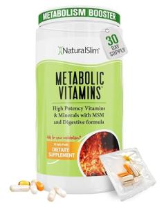 NaturalSlim Metabolic Vitamins - Combination of High Potency Multivitamins, Minerals, B Complex, Msm, & Digestive Formula Supplements for Men & Women - Energy & Metabolism Support - Capsule,1 Pack