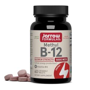 Jarrow Formulas Vitamin B12 5000 mcg - Maximum Strength for Cellular Energy and Brain Health, 60 Cherry Chewable Tablets, B12 Vitamins 5000 mcg