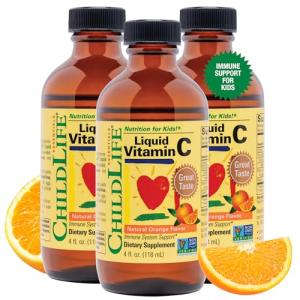CHILDLIFE ESSENTIALS Liquid Vitamin C - Pure Vitamin C Liquid Supplement for Kids, Immune System Support, Great Taste - Natural Orange Flavor, 4 Fl Oz (Pack of 3)