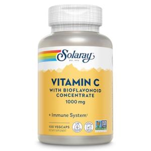 SOLARAY Vitamin C Supplement 1000mg with Bioflavonoids Concentrate - Vitamin C Capsules w/ Rose Hips & Acerola, Heart Health & Immune Support for Men & Women, 1000 mg per Serving, Vegan - 100 Veg Caps