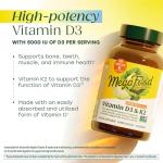 MegaFood Vitamin D3 5000 IU (125 mcg) - Vegetarian Supplements with Vitamin D3 K2 - Supports Bones, Teeth, Muscles & Immune Health - Certified Non-GMO - 120 Mini Capsules, 120 Servings