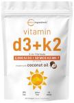 Micro Ingredients Vitamin D3 2,000 IU + K2 MK-7 50 mcg, 300 Softgels | Virgin Coconut Oil | 2-in-1 Support | Easy to Swallow, Non-GMO