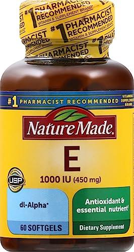 Nature Made Vitamin E 450 mg (1000 IU) dl-Alpha Softgels, 60 Count for Antioxidant Support (Packaging May Vary)