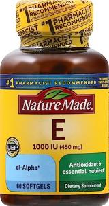 Nature Made Vitamin E 450 mg (1000 IU) dl-Alpha Softgels, 60 Count for Antioxidant Support (Packaging May Vary)