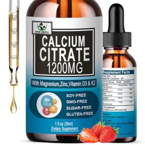 Calcium Citrate Supplement,1200mg Calcium with Vitamin D3 Drops for Bone,Teeth,Colon,Cardiovascular Health,High Absorption Liquid Calcium Magnesium Citrate 400mg Plus Zinc Vitamin K2,Vegan,30 Servings